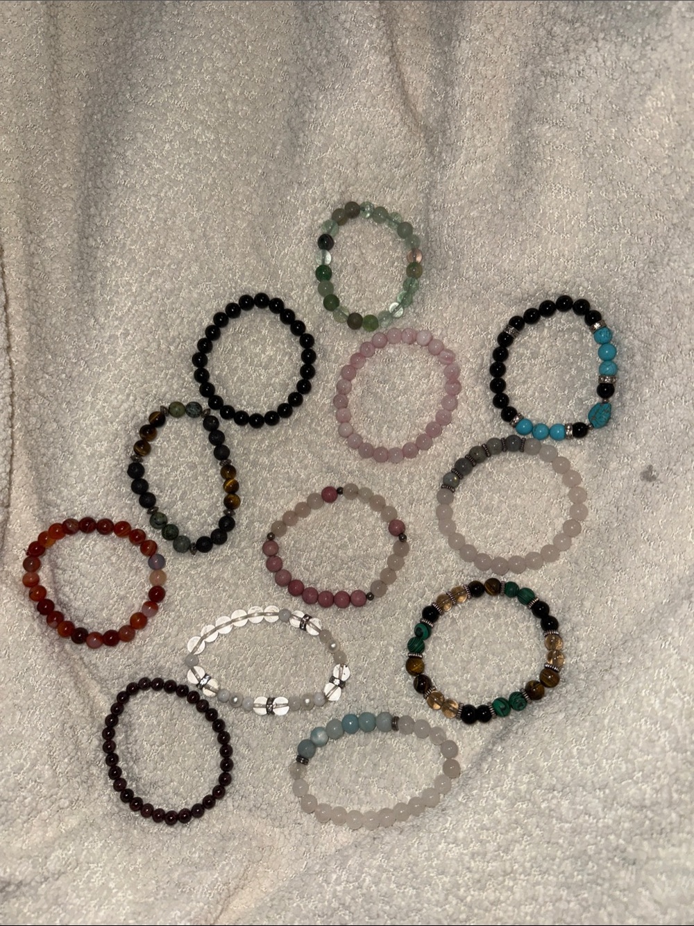 Natural Stone Beaded Stretch Bracelet - Pink, Black, Turquoise & Mixed Colors